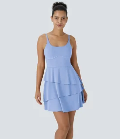 Active Dresses|Dresses<HALARA SoftlyZero™ Airy Tiered Ruffle 2-in-1 Pocket Cool Touch Mini Slip Dance Active Dress-UPF50+