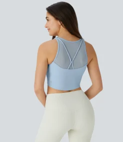 Tank Tops & Camis|Tank Tops<HALARA SoftlyZero™ Airy U Neck Contrast Mesh Cropped Skinny Cool Touch Workout Tank Top-UPF50+