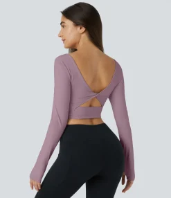 Casual Tops|Yoga Tops<HALARA SoftlyZero™ Airy U Neck Cut Out Thumb Hole Cropped Cool Touch Yoga Sports Top-UPF50+