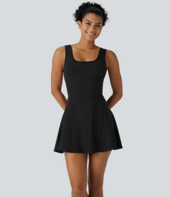 Mini Dresses|Active Dresses<HALARA SoftlyZero™ Airy U Neck 2-in-1 Pocket Mini Cool Touch Dance Active Dress