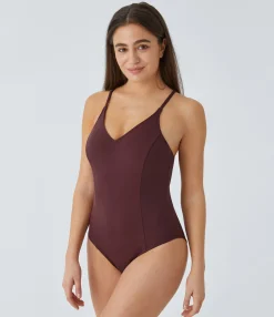 Bodysuits<HALARA SoftlyZero™ Airy V Neck Cool Touch Casual Slip Bodysuit-UPF50+ Berry Red