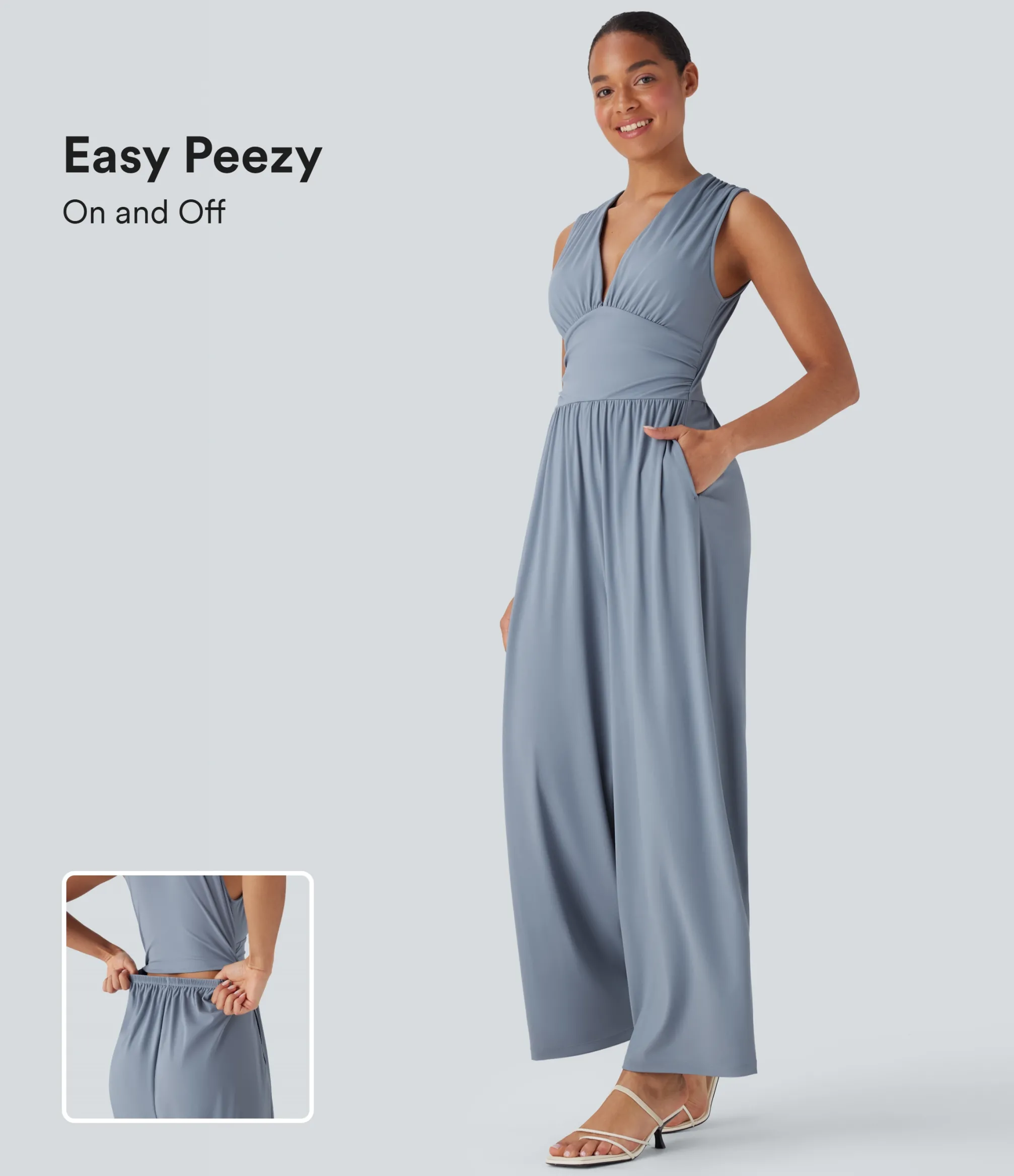 Jumpsuits<HALARA SoftlyZero™ Airy V Neck Sleeveless Ruched Pocket Cool Touch Casual Jumpsuit-Easy Peezy
