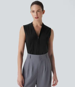Shirts Blouses|Shirts & Blouses<HALARA SoftlyZero™ Airy V Neck Zipper Sleeveless Cool Touch Work Blouse-UPF50+