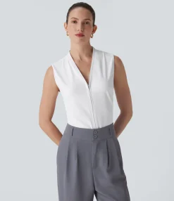 Shirts Blouses|Shirts & Blouses<HALARA SoftlyZero™ Airy V Neck Zipper Sleeveless Cool Touch Work Blouse-UPF50+