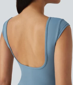 Casual Tops|T-Shirts<HALARA SoftlyZero™ Boat Neck Cap Sleeve Cropped Casual T-Shirt-UPF50+