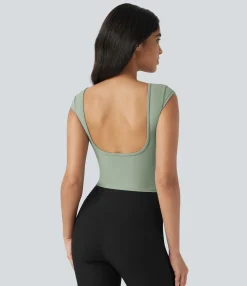 Casual Tops|T-Shirts<HALARA SoftlyZero™ Boat Neck Cap Sleeve Cropped Casual T-Shirt-UPF50+