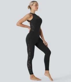 Jumpsuits<HALARA SoftlyZero™ Contrast Lace Skinny Yoga Jumpsuit-UPF50+