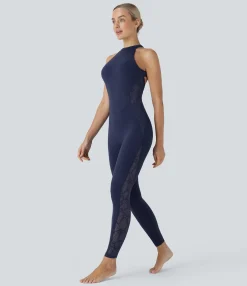 Jumpsuits<HALARA SoftlyZero™ Contrast Lace Skinny Yoga Jumpsuit-UPF50+