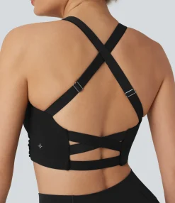 Sports Bras|Sports Bras<HALARA SoftlyZero™ Deep V-neck Crisscross Back Adjustable Straps Training Sports Bra