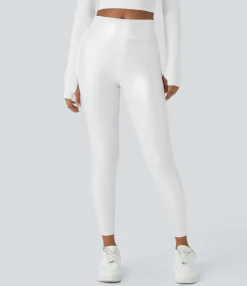 Pocket Leggings|Leggings<HALARA SoftlyZero™ Faux Leather High Waisted Pocket Work Leggings