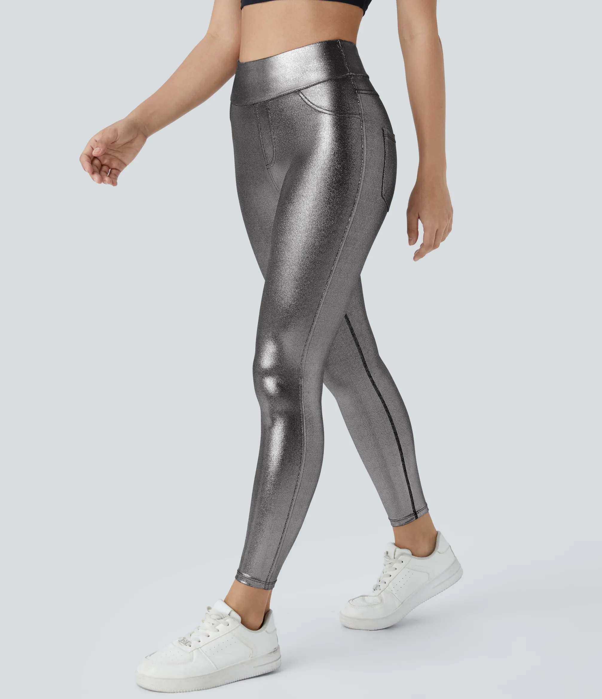 Pocket Leggings|Leggings<HALARA SoftlyZero™ Faux Leather High Waisted Pocket Work Leggings