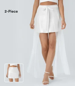 Maxi & Midi Skirts|Skirts<HALARA SoftlyZero™ Faux Leather Mesh High Waisted A Line Metallic Foil Print Stretchy 2-Piece Mini Skirt