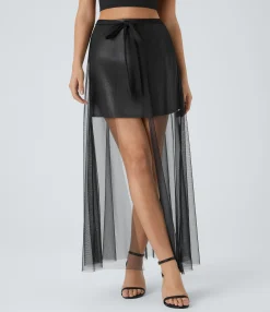 Maxi & Midi Skirts|Skirts<HALARA SoftlyZero™ Faux Leather Mesh High Waisted A Line Metallic Foil Print Stretchy 2-Piece Mini Skirt