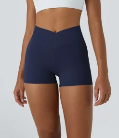 Crossover Shorts|Active Shorts<HALARA SoftlyZero™ High Waisted Crossover Plain Yoga Biker Shorts 3''-UPF50+