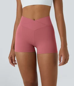 Crossover Shorts|Active Shorts<HALARA SoftlyZero™ High Waisted Crossover Plain Yoga Biker Shorts 3''-UPF50+