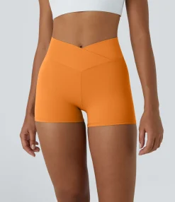 Crossover Shorts|Active Shorts<HALARA SoftlyZero™ High Waisted Crossover Plain Yoga Biker Shorts 3''-UPF50+