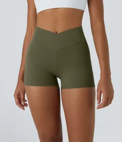 Crossover Shorts|Active Shorts<HALARA SoftlyZero™ High Waisted Crossover Plain Yoga Biker Shorts 3''-UPF50+