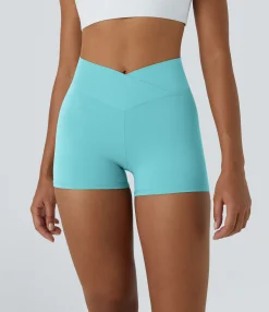 Crossover Shorts|Active Shorts<HALARA SoftlyZero™ High Waisted Crossover Plain Yoga Biker Shorts 3''-UPF50+