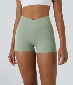 Crossover Shorts|Active Shorts<HALARA SoftlyZero™ High Waisted Crossover Plain Yoga Biker Shorts 3''-UPF50+