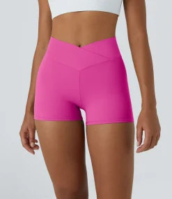 Crossover Shorts|Active Shorts<HALARA SoftlyZero™ High Waisted Crossover Plain Yoga Biker Shorts 3''-UPF50+