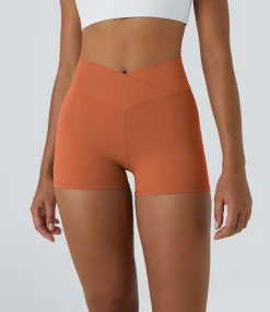 Crossover Shorts|Active Shorts<HALARA SoftlyZero™ High Waisted Crossover Plain Yoga Biker Shorts 3''-UPF50+