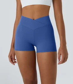 Crossover Shorts|Active Shorts<HALARA SoftlyZero™ High Waisted Crossover Plain Yoga Biker Shorts 3''-UPF50+