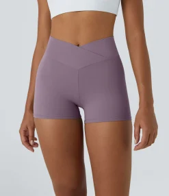 Crossover Shorts|Active Shorts<HALARA SoftlyZero™ High Waisted Crossover Plain Yoga Biker Shorts 3''-UPF50+