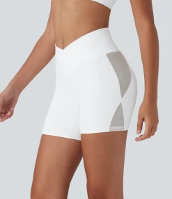 Crossover Shorts|5'' Shorts<HALARA SoftlyZero™ High Waisted Crossover Contrast Mesh Yoga Biker Shorts 5'' with Pocket-UPF50+