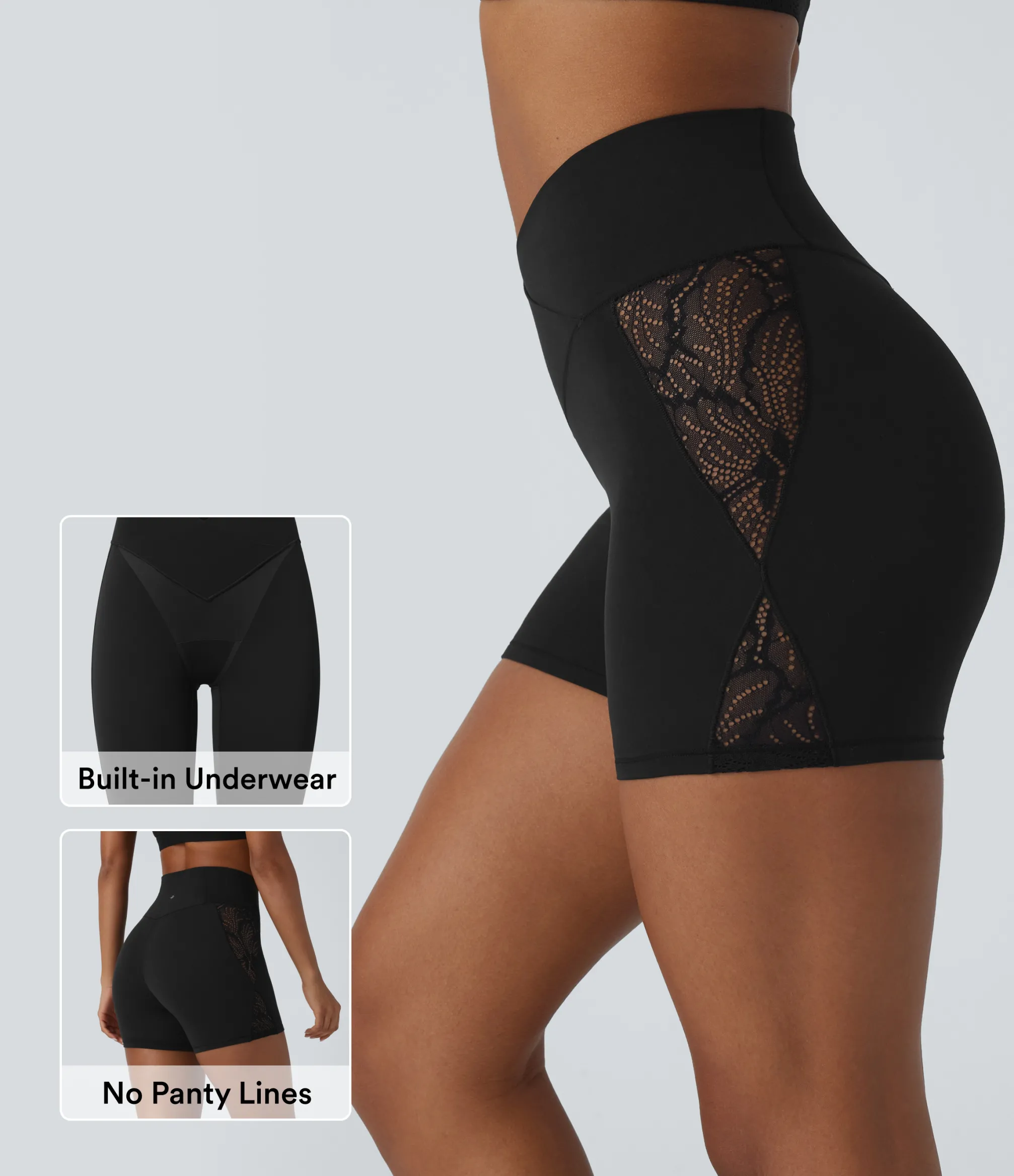 Crossover Shorts|5'' Shorts<HALARA SoftlyZero™ High Waisted Crossover Contrast Lace Built-in Underwear Yoga Biker Shorts 5'' with Pocket-UPF50+