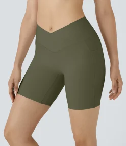 Crossover Shorts|Active Shorts<HALARA SoftlyZero™ High Waisted Crossover Pocket Yoga Biker Shorts 7"-UPF50+