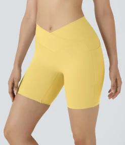 Crossover Shorts|Active Shorts<HALARA SoftlyZero™ High Waisted Crossover Pocket Yoga Biker Shorts 7"-UPF50+