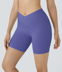 Crossover Shorts|Active Shorts<HALARA SoftlyZero™ High Waisted Crossover Pocket Yoga Biker Shorts 7"-UPF50+