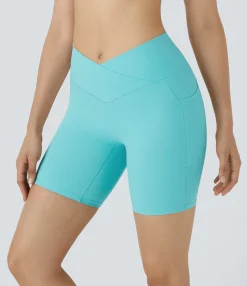 Crossover Shorts|Active Shorts<HALARA SoftlyZero™ High Waisted Crossover Pocket Yoga Biker Shorts 7"-UPF50+