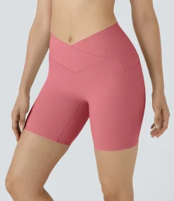 Crossover Shorts|Active Shorts<HALARA SoftlyZero™ High Waisted Crossover Pocket Yoga Biker Shorts 7"-UPF50+