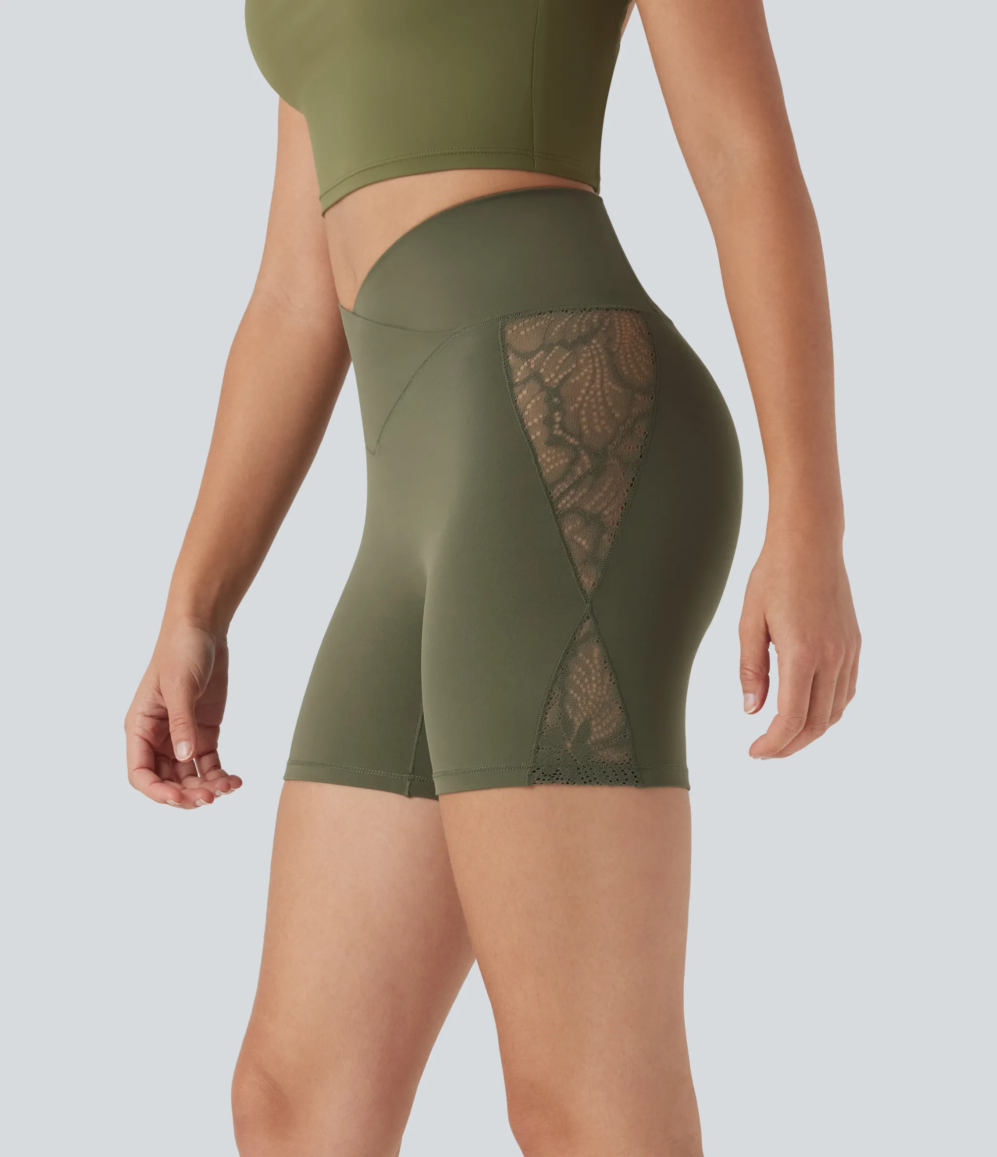Crossover Shorts|5'' Shorts<HALARA SoftlyZero™ High Waisted Crossover Contrast Lace Pocket Yoga Biker Shorts 5''-UPF50+