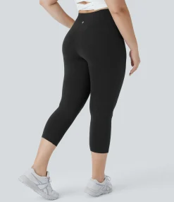 Pocket Leggings|Crossover Leggings<HALARA SoftlyZero™ High Waisted Crossover Pocket Capri Yoga Plus Size Leggings-UPF50+