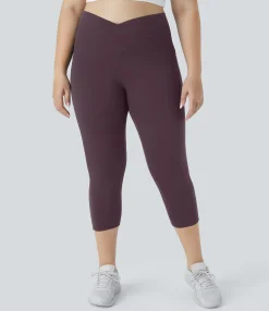 Pocket Leggings|Crossover Leggings<HALARA SoftlyZero™ High Waisted Crossover Pocket Capri Yoga Plus Size Leggings-UPF50+