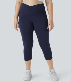 Pocket Leggings|Crossover Leggings<HALARA SoftlyZero™ High Waisted Crossover Pocket Capri Yoga Plus Size Leggings-UPF50+