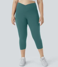 Pocket Leggings|Crossover Leggings<HALARA SoftlyZero™ High Waisted Crossover Pocket Capri Yoga Plus Size Leggings-UPF50+