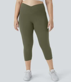 Pocket Leggings|Crossover Leggings<HALARA SoftlyZero™ High Waisted Crossover Pocket Capri Yoga Plus Size Leggings-UPF50+