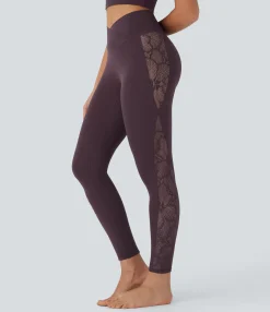 Pocket Leggings|Crossover Leggings<HALARA SoftlyZero™ High Waisted Crossover Contrast Lace Pocket Yoga Leggings-UPF50+
