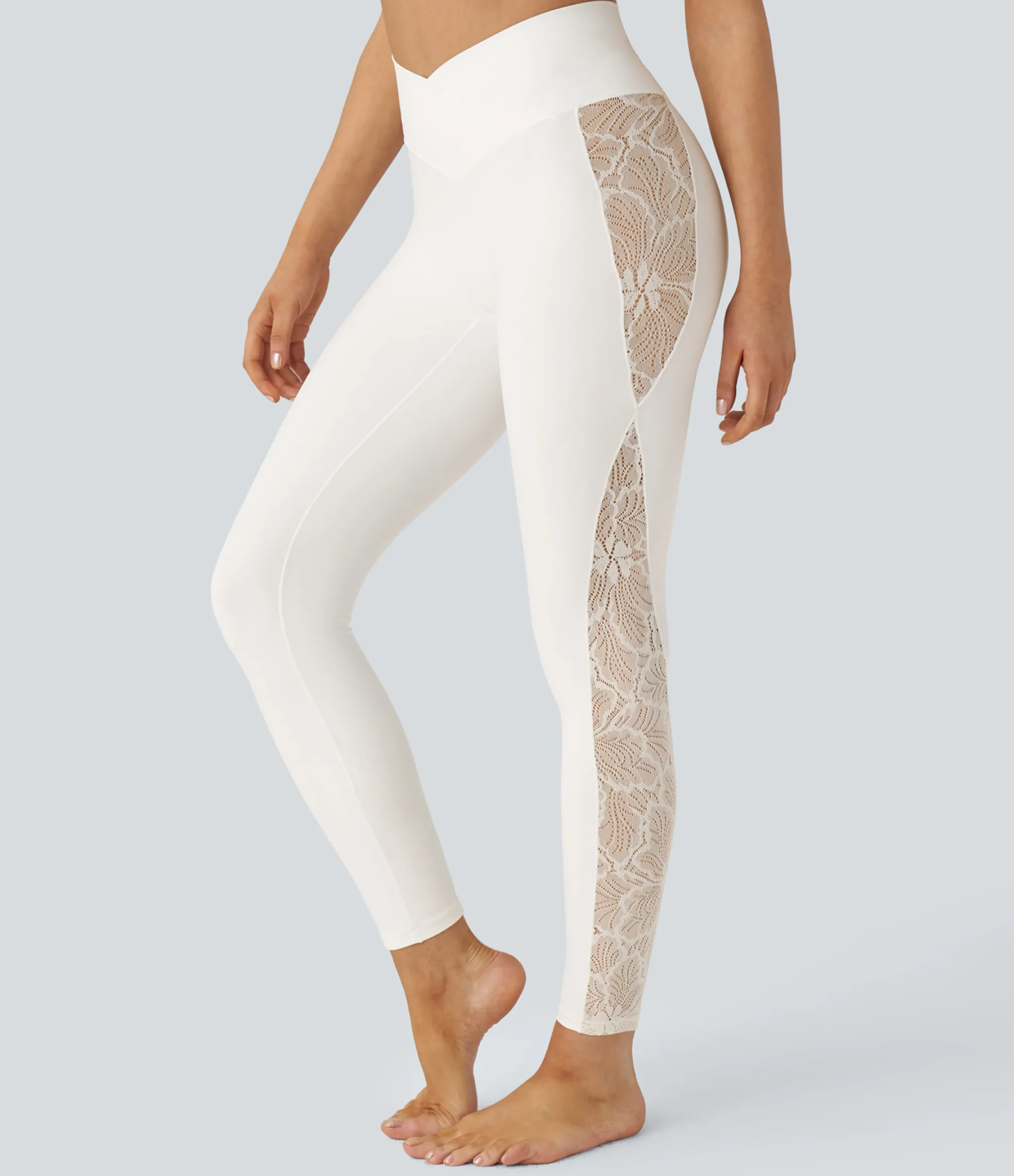 Pocket Leggings|Crossover Leggings<HALARA SoftlyZero™ High Waisted Crossover Contrast Lace Pocket Yoga Leggings-UPF50+