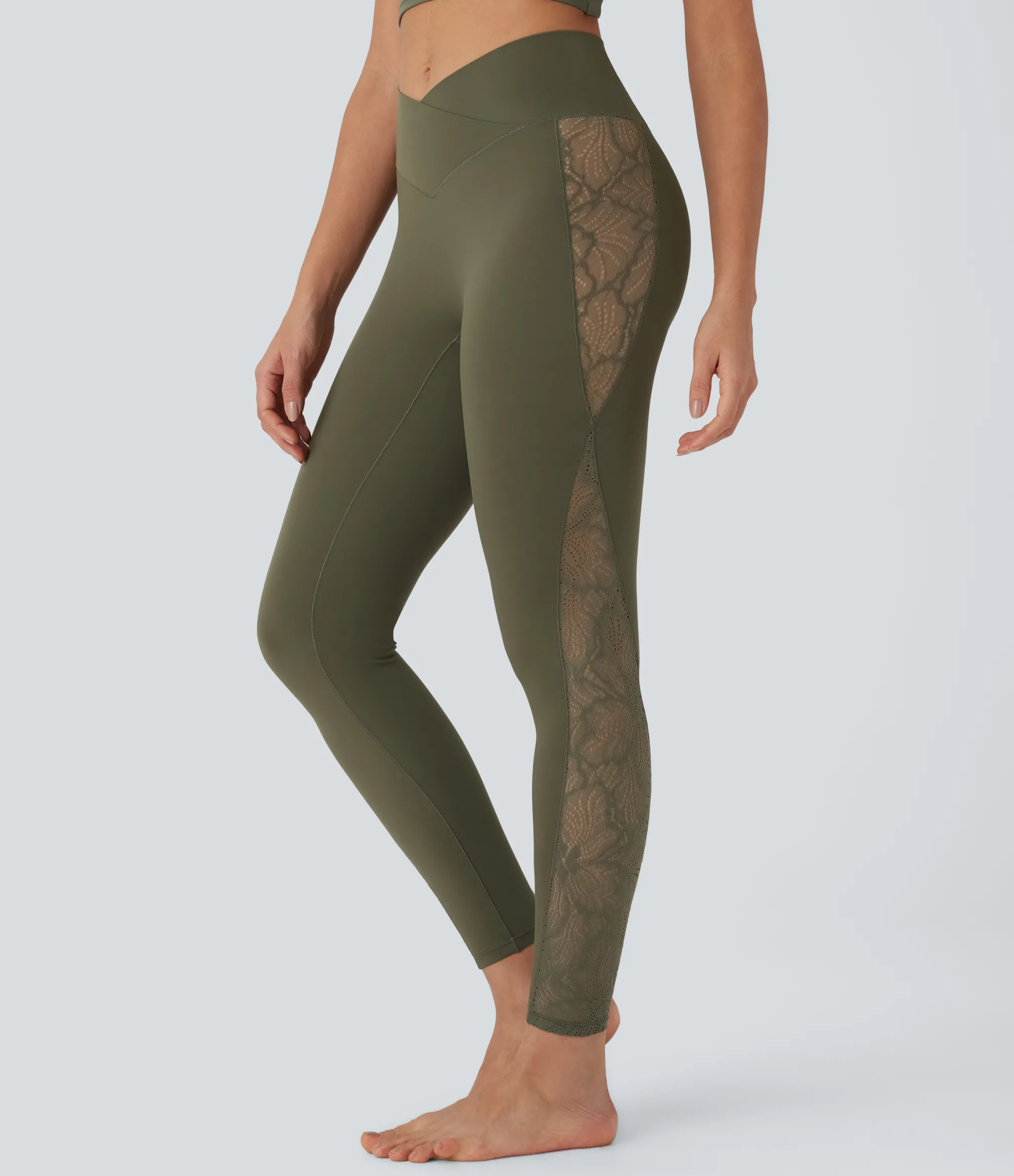 Pocket Leggings|Crossover Leggings<HALARA SoftlyZero™ High Waisted Crossover Contrast Lace Pocket Yoga Leggings-UPF50+