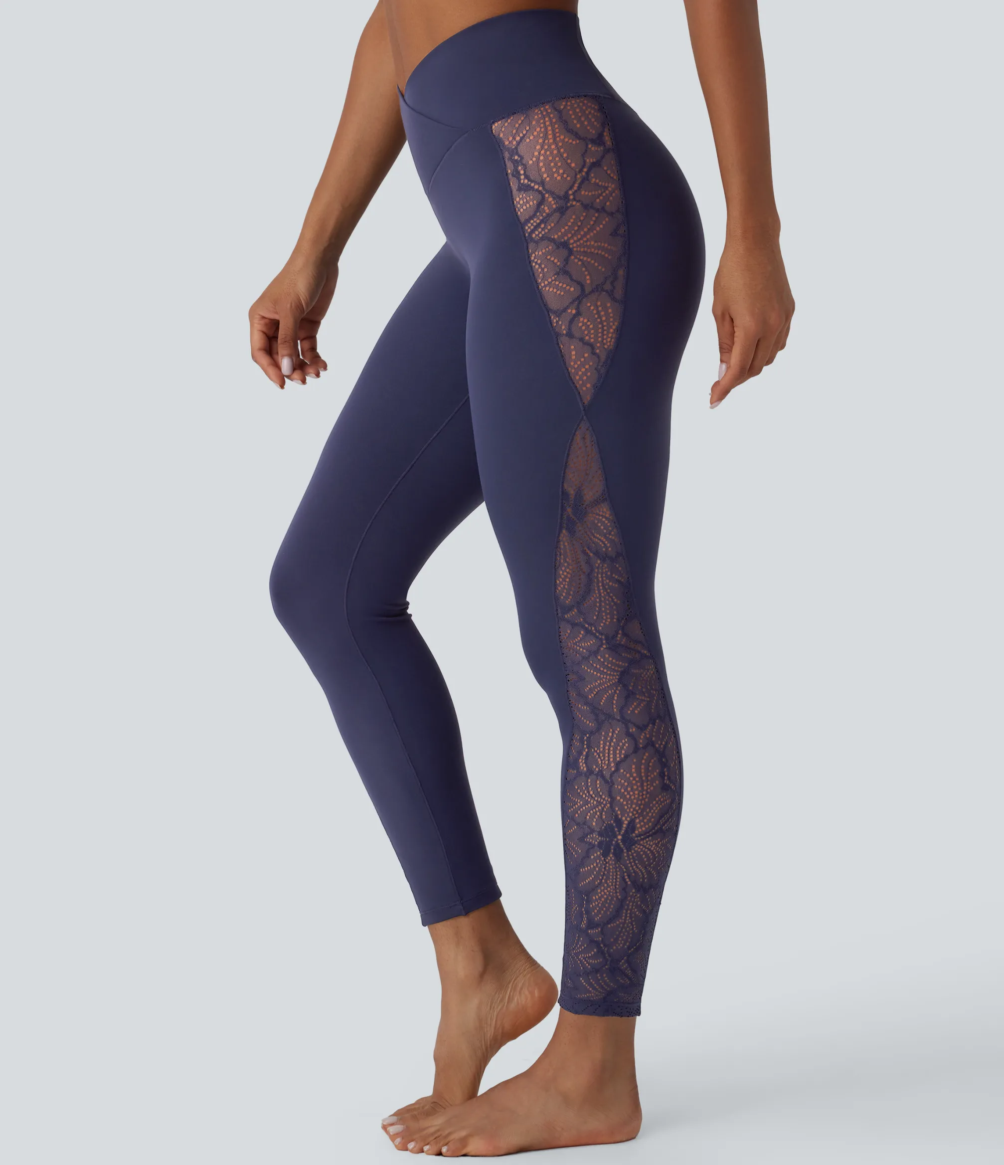 Pocket Leggings|Crossover Leggings<HALARA SoftlyZero™ High Waisted Crossover Contrast Lace Pocket Yoga Leggings-UPF50+