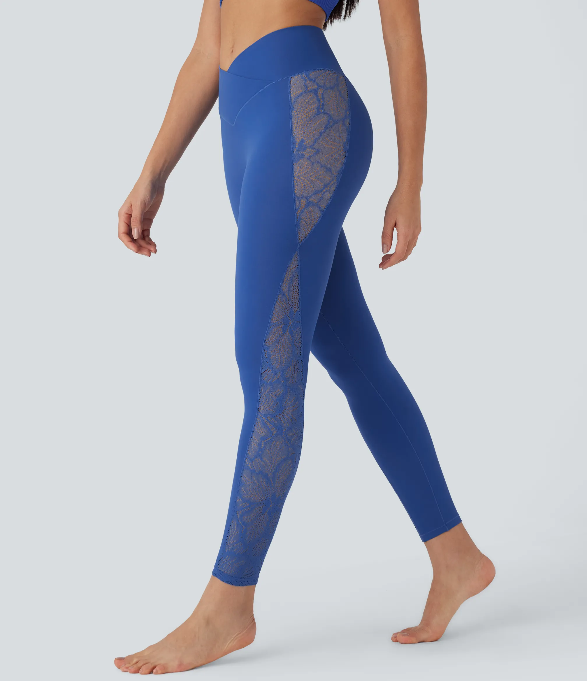 Pocket Leggings|Crossover Leggings<HALARA SoftlyZero™ High Waisted Crossover Contrast Lace Pocket Yoga Leggings-UPF50+