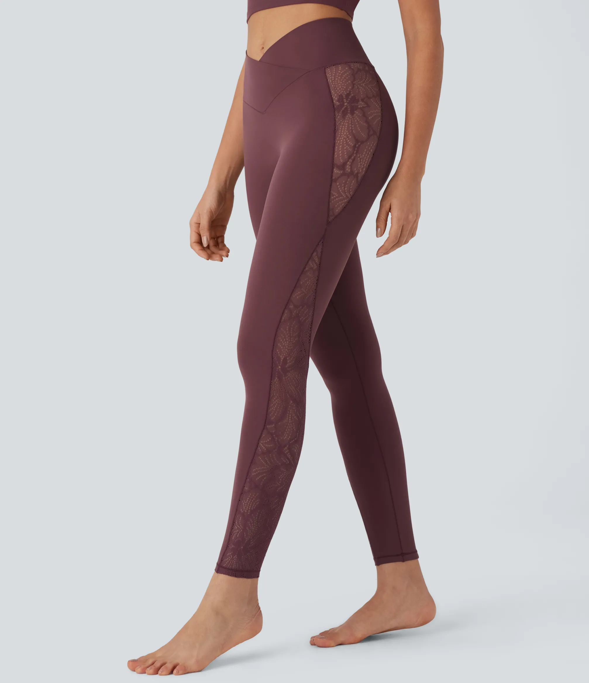 Pocket Leggings|Crossover Leggings<HALARA SoftlyZero™ High Waisted Crossover Contrast Lace Pocket Yoga Leggings-UPF50+