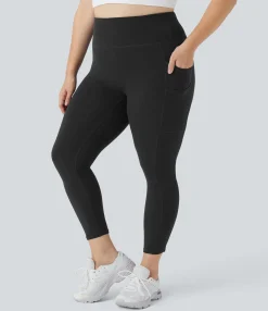 Pocket Leggings|Yoga Leggings<HALARA SoftlyZero™ High Waisted Double Pockets Plus Size Plain Yoga 7/8 Leggings-UPF50+