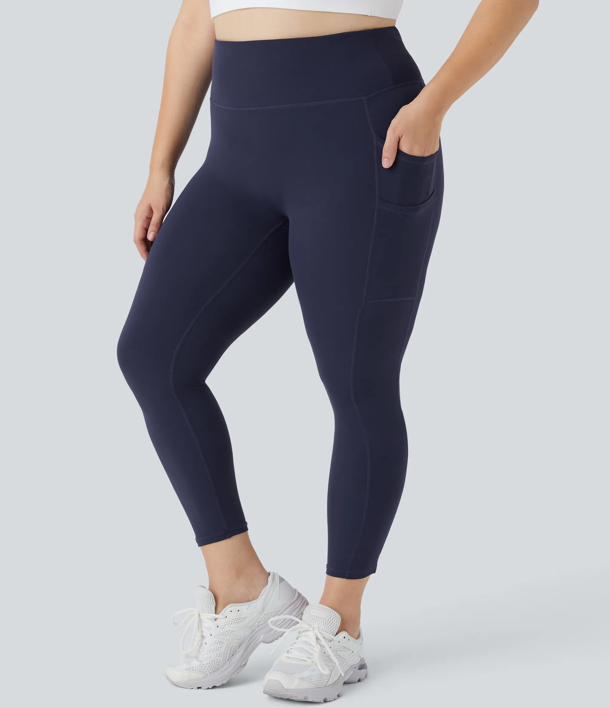 Pocket Leggings|Yoga Leggings<HALARA SoftlyZero™ High Waisted Double Pockets Plus Size Plain Yoga 7/8 Leggings-UPF50+