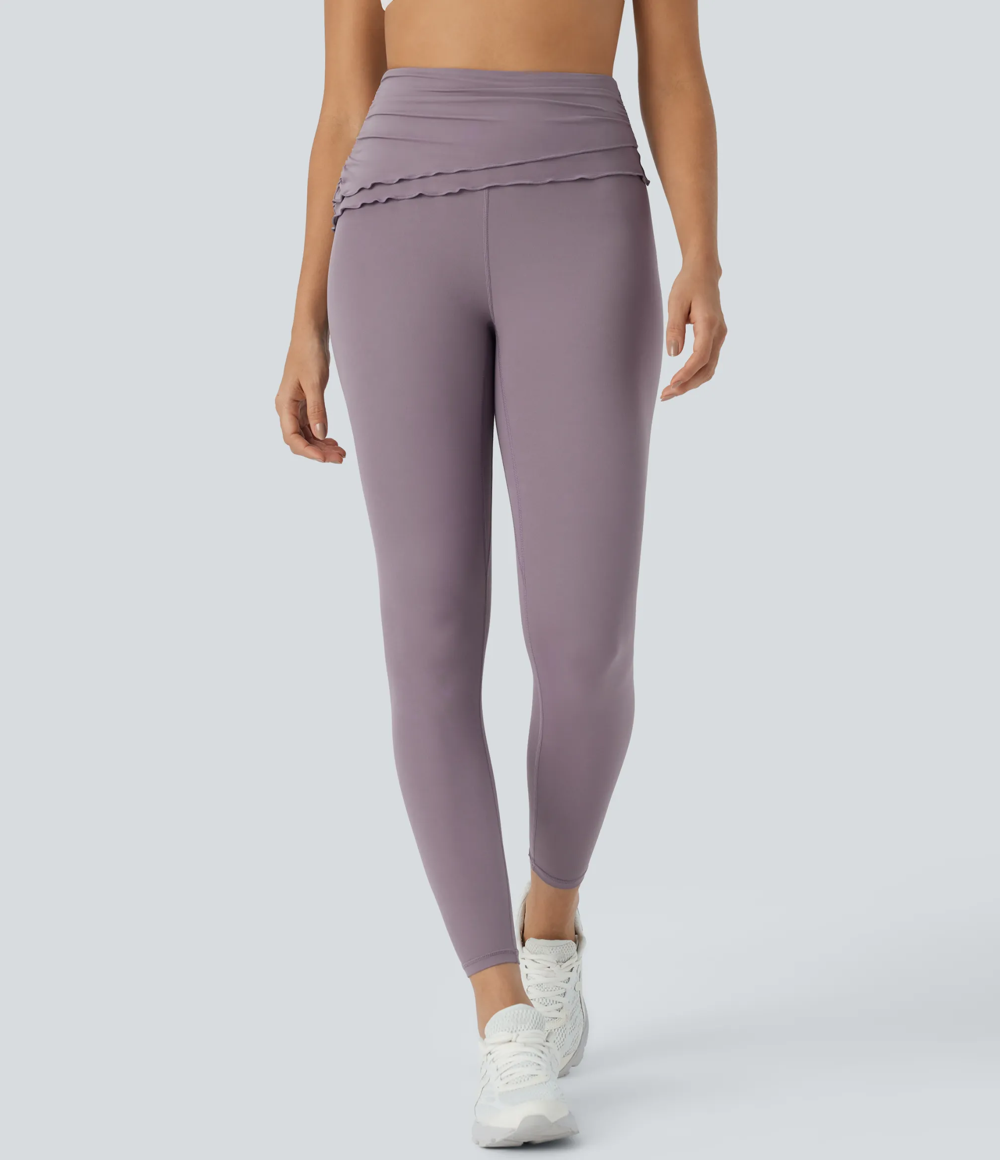 Softlyzero™ Fabric Leggings|Yoga Leggings<HALARA SoftlyZero™ High Waisted Foldover Ruched Lettuce Trim Ankle Length Yoga Leggings-UPF50+