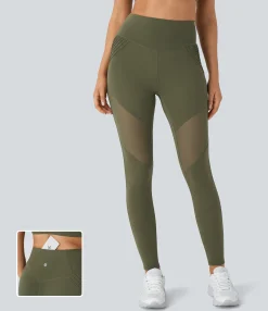 Pocket Leggings|Yoga Leggings<HALARA SoftlyZero™ High Waisted Pocket Contrast Mesh 7/8 Yoga Leggings-UPF50+
